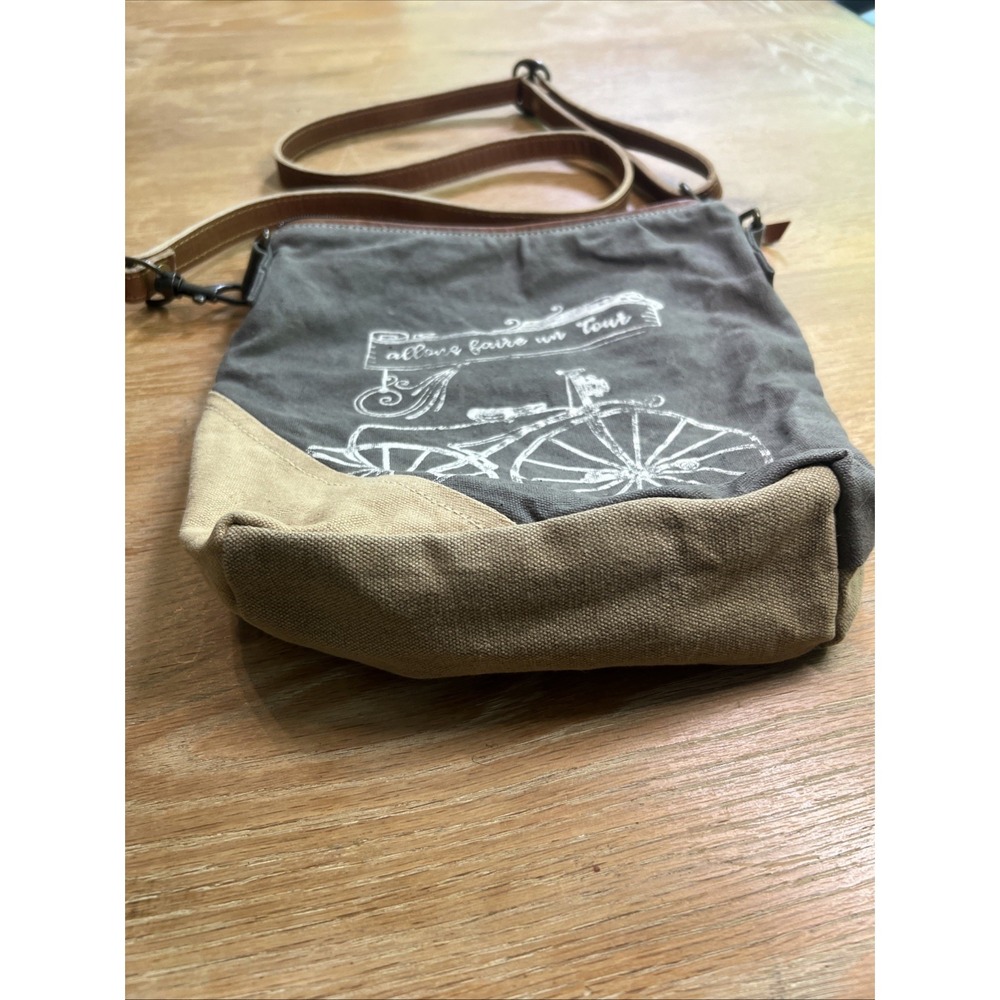 Upcycled Canvas Crossbody Bag Leather Strap Bike Bicycle Army - Picture 4 of 10